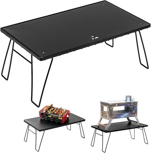 POMOLY Camping Stove Table Foldable Portable Wood Stove Table Base for Grill with Filler Table Panel Steel (23.6''×15.8'') in Saudi Arabia