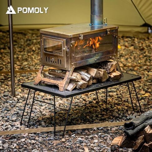 POMOLY Camping Stove Table Foldable Portable Wood Stove Table Base for Grill with Filler Table Panel Steel (23.6''×15.8'') in Saudi Arabia