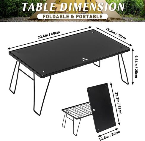 POMOLY Camping Stove Table Foldable Portable Wood Stove Table Base for Grill with Filler Table Panel Steel (23.6''×15.8'') in Saudi Arabia