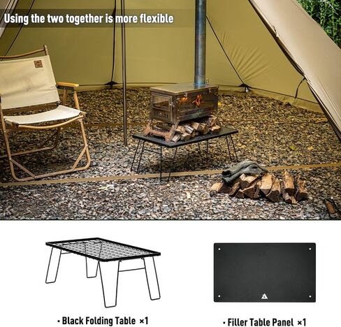 POMOLY Camping Stove Table Foldable Portable Wood Stove Table Base for Grill with Filler Table Panel Steel (23.6''×15.8'') in Saudi Arabia