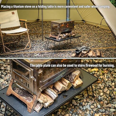 POMOLY Camping Stove Table Foldable Portable Wood Stove Table Base for Grill with Filler Table Panel Steel (23.6''×15.8'') in Saudi Arabia