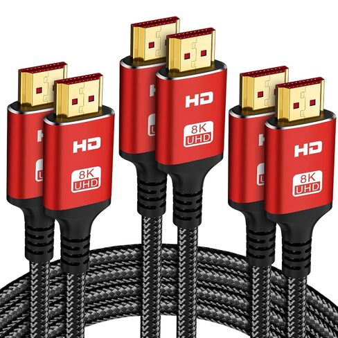 10K 8K 4K HDMI Cable 6FT 3-Pack, Ultra High Speed HDMI Braided Cord, Supports 4K/120Hz, 8K/60Hz, 48Gbps DTS:X, HDCP 2.2 & 2.3, HDR 10, HDMI 2.1 Cable in Saudi Arabia