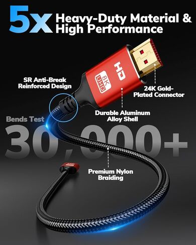 10K 8K 4K HDMI Cable 6FT 3-Pack, Ultra High Speed HDMI Braided Cord, Supports 4K/120Hz, 8K/60Hz, 48Gbps DTS:X, HDCP 2.2 & 2.3, HDR 10, HDMI 2.1 Cable in Saudi Arabia
