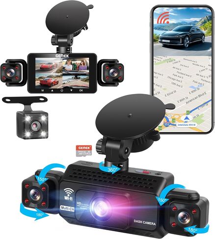 4 Channel Dash Cam 360° View 5G WiFi & APP Control, GEMEK 2K Front and Rear Inside, Left Right Dash Camera for Cars Free 64GB TF Card, G-Sensor, Night Vision, 24H Parking Mode in Saudi Arabia