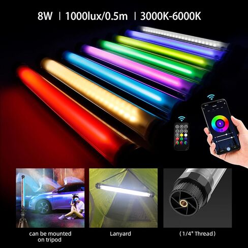 RGB LED Photography Light 10400mAh Battery Powered Tube Light Waterproof IP68 Full Color RGB Portable Lighting Wand Stick for Video Recording Studio, 12 Lighting Modes, 3000K 6000K CRI95+ in Kuwait