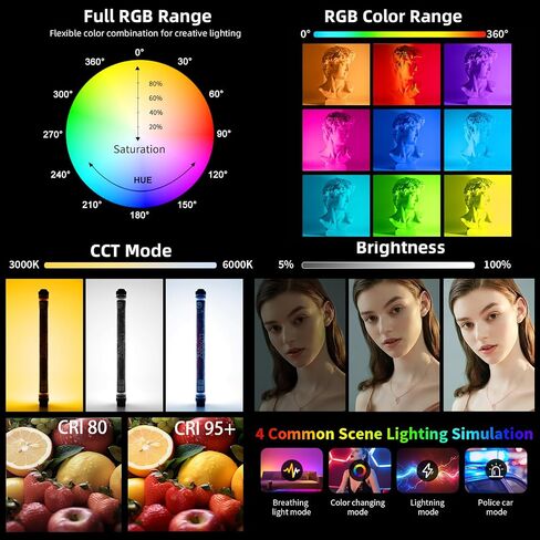 RGB LED Photography Light 10400mAh Battery Powered Tube Light Waterproof IP68 Full Color RGB Portable Lighting Wand Stick for Video Recording Studio, 12 Lighting Modes, 3000K 6000K CRI95+ in Kuwait