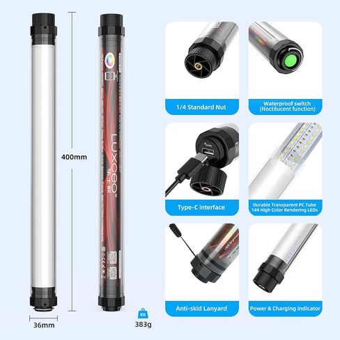 RGB LED Photography Light 10400mAh Battery Powered Tube Light Waterproof IP68 Full Color RGB Portable Lighting Wand Stick for Video Recording Studio, 12 Lighting Modes, 3000K 6000K CRI95+ in Kuwait