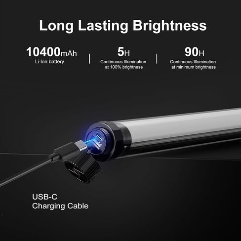 RGB LED Photography Light 10400mAh Battery Powered Tube Light Waterproof IP68 Full Color RGB Portable Lighting Wand Stick for Video Recording Studio, 12 Lighting Modes, 3000K 6000K CRI95+ in Kuwait
