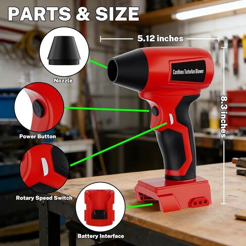 Cordless Dust Blower Compatible with Milwaukee M18 18V Battery, Handhled Leaf Blower Electric Compressed Air Duster Turbo Jet Fan with Nozzles for Blowing Leaves and Dust in Saudi Arabia