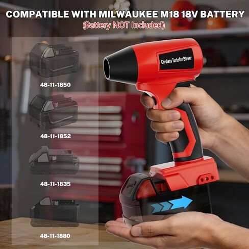 Cordless Dust Blower Compatible with Milwaukee M18 18V Battery, Handhled Leaf Blower Electric Compressed Air Duster Turbo Jet Fan with Nozzles for Blowing Leaves and Dust in Saudi Arabia