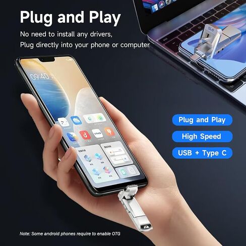 محرك أقراص USB ذو حالة صلبة 1T، محرك أقراص USB 3.2 Gen 2 عالي السرعة بسرعة تصل إلى 550 ميجابايت/ثانية، محركات أقراص USB C وUSB A مزدوجة، وحدة تخزين SSD خارجية لأجهزة iPhone 17/16/15 وAndroid وMacBook والكمبيوتر المحمول والكمبيوتر الشخصي وiPad والمزيد in Kuwait