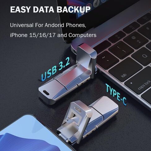 محرك أقراص USB ذو حالة صلبة 1T، محرك أقراص USB 3.2 Gen 2 عالي السرعة بسرعة تصل إلى 550 ميجابايت/ثانية، محركات أقراص USB C وUSB A مزدوجة، وحدة تخزين SSD خارجية لأجهزة iPhone 17/16/15 وAndroid وMacBook والكمبيوتر المحمول والكمبيوتر الشخصي وiPad والمزيد in Kuwait