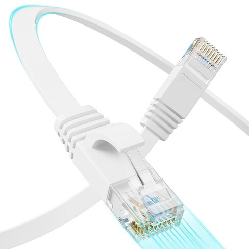 Cat 6 Flat Ethernet Cable 100 FT, UTP 10Gbps High-Speed Cat6 Ethernet Cable, Pure Copper Cat 6 Cable, Long Ethernet Cable for Home or Office Network Wiring, White in Saudi Arabia