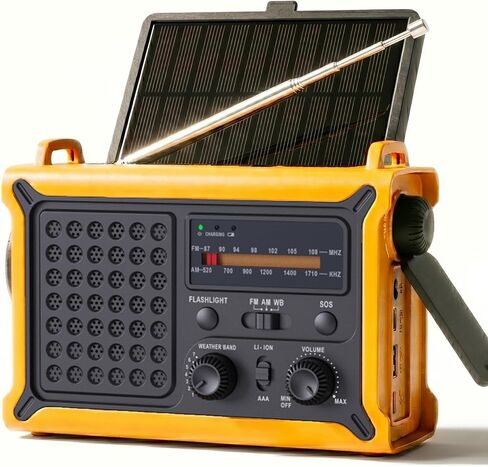 Raynic 12000mAh Emergency Weather Radio, AM/FM/NOAA Solar Hand Crank Radio with 2X Panel, USB & USB-C Charging, LED Flashlight, Reading Light & SOS for Power Outages, Hurricane, Storms, Camping in Saudi Arabia