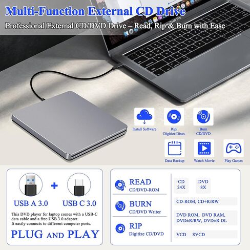 USB-C SuperDrive for Mac Slot-in DVD +/-RW Drive Aluminum Space Grey in Saudi Arabia