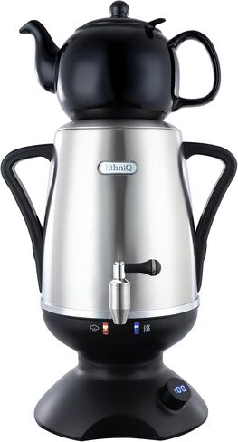 ETHNIQ - Electric Samovar | 3.2L Stainless Steel Tea Maker | Adjustable Temperature Controller | Boil Dry & Auto Shot-off | 1.2L Porcelain Teapot | Turkish, Persian, Russian Tea Kettle (Black) in Saudi Arabia