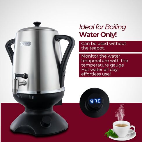 ETHNIQ - Electric Samovar | 3.2L Stainless Steel Tea Maker | Adjustable Temperature Controller | Boil Dry & Auto Shot-off | 1.2L Porcelain Teapot | Turkish, Persian, Russian Tea Kettle (Black) in Saudi Arabia