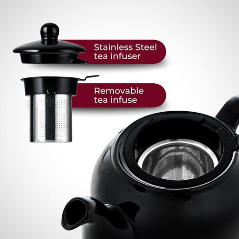 ETHNIQ - Electric Samovar | 3.2L Stainless Steel Tea Maker | Adjustable Temperature Controller | Boil Dry & Auto Shot-off | 1.2L Porcelain Teapot | Turkish, Persian, Russian Tea Kettle (Black) in Saudi Arabia