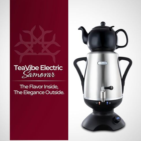 ETHNIQ - Electric Samovar | 3.2L Stainless Steel Tea Maker | Adjustable Temperature Controller | Boil Dry & Auto Shot-off | 1.2L Porcelain Teapot | Turkish, Persian, Russian Tea Kettle (Black) in Saudi Arabia