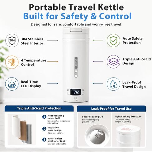 Travel Electric Kettle, 15oz Portable Electric Kettle with Flip-Top Lid in Kuwait
