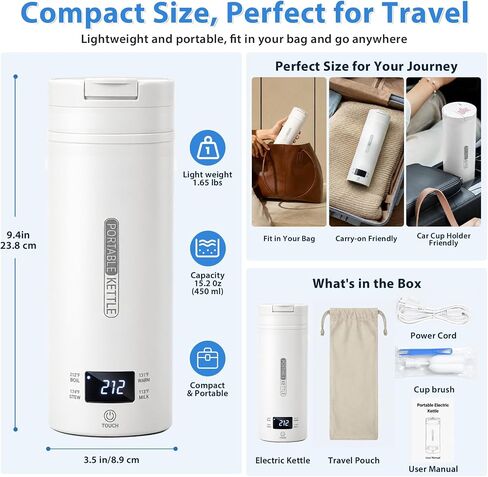 Travel Electric Kettle, 15oz Portable Electric Kettle with Flip-Top Lid in Kuwait