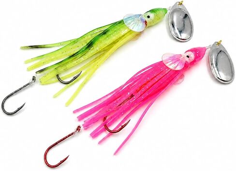 King COHO Humpy Sockeye Salmon Stealhead Squid Skirt Spinner Hoochie Lure UV Gill Double Hooks for Trolling Fishing in Saudi Arabia