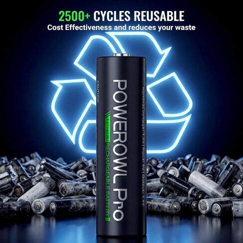 بطاريات ليثيوم AA قابلة لإعادة الشحن من POWEROWL 8 عبوات مع شاحن، جهد ثابت 1.5 فولت 3600 مللي واط في الساعة بطارية مزدوجة مع صندوق تخزين شاحن ليثيوم/NiMH للكاميرات وأجهزة التحكم في الألعاب in Kuwait