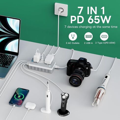 Voltage Converter US to Europe for Curling Iron and Hair Straighteners, PD 65W Fasting Charging Power Converter for European Travel Plug Adapter with Type C G A T for 200+ Countries (White) in Saudi Arabia