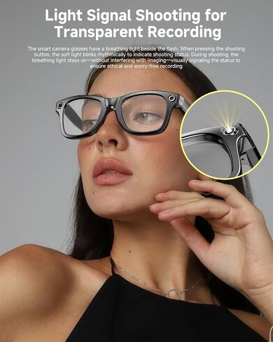 AI Smart Glasses with Camera 4K,Bluetooth AI Glasses for Men Women,Support Live Feed,AI Voice Control,160+ Language Translate, Chat GPT, WiFi, 290mAh Blue Light Glasses（Black） in Saudi Arabia