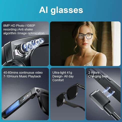 Smart Glasses with Camera, 8MP 1080P HD Video & AI Translation in Saudi Arabia