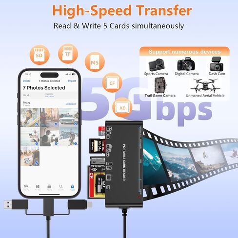 موزع قارئ بطاقات USB-C/USB3.0/Lightning متعدد البطاقات لبطاقات SD وCF وMicro SD وXD وMS in Kuwait