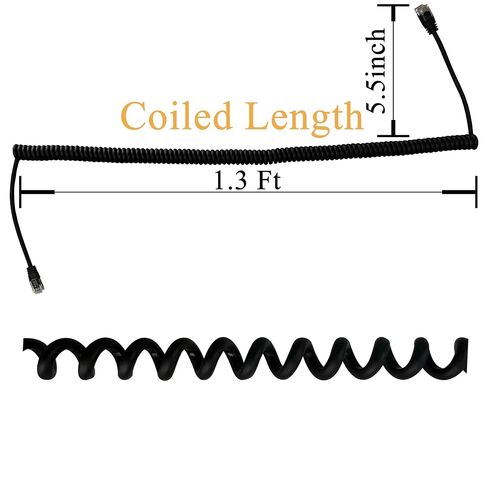 2-Pack Heavy Duty 6P6C Anti-Tangle Telephone Cord, 1.3 ft Coiled RJ12 Male to Male Cable for Landline Phones, 6P6C Telephone Cord – for 6P6C Jack Only – NOT for 6P4C / 6P2C Ports (Black) in Saudi Arabia