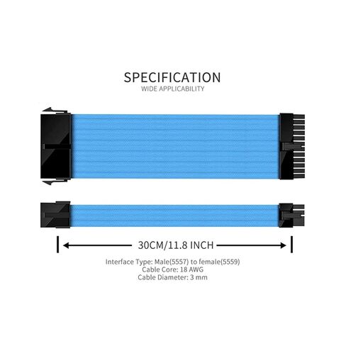 NCK1 Series PSU Extension Cable Kit, Solid Color Cable Solid Combo 300mm ATX24 Pin PCI-E 8Pin 8Pin with Combs(Kit B,Yellow) in Saudi Arabia