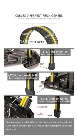 NCK1 Series PSU Extension Cable Kit, Solid Color Cable Solid Combo 300mm ATX24 Pin PCI-E 8Pin 8Pin with Combs(Kit B,Yellow) in Saudi Arabia