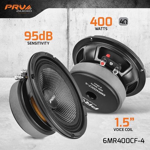PRV AUDIO من ألياف الكربون 6.5 بوصة مكبر صوت متوسط ​​المدى 400 واط 4 أوم زوج 6MR400CF-4 مكبر صوت للسيارة مقاوم للماء للقارب UTV 4 عجلات دراجة نارية وألواح أبواب (2 مكبرات صوت) in Kuwait