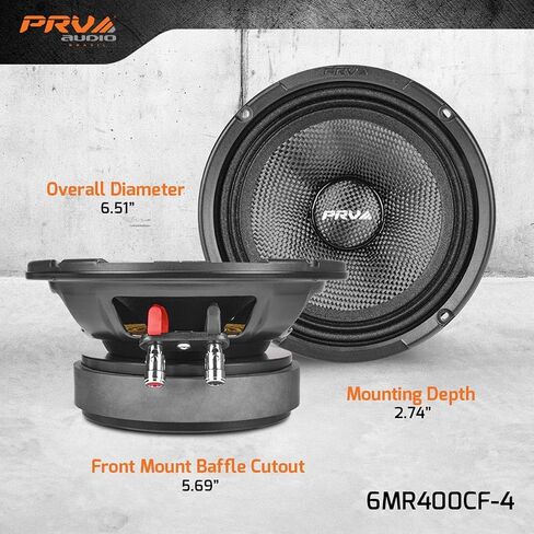 PRV AUDIO من ألياف الكربون 6.5 بوصة مكبر صوت متوسط ​​المدى 400 واط 4 أوم زوج 6MR400CF-4 مكبر صوت للسيارة مقاوم للماء للقارب UTV 4 عجلات دراجة نارية وألواح أبواب (2 مكبرات صوت) in Kuwait