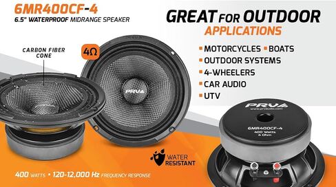 PRV AUDIO من ألياف الكربون 6.5 بوصة مكبر صوت متوسط ​​المدى 400 واط 4 أوم زوج 6MR400CF-4 مكبر صوت للسيارة مقاوم للماء للقارب UTV 4 عجلات دراجة نارية وألواح أبواب (2 مكبرات صوت) in Kuwait