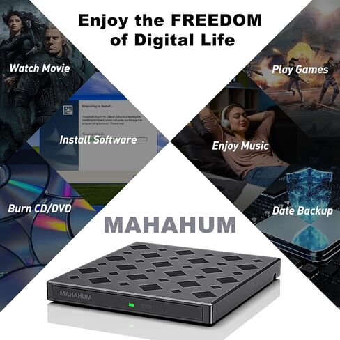 8-in-1 External CD DVD Drive with Protective Carrying Case, USB 3.0 Type-C Portable DVD Burner & CD Player for Laptop PC Mac Windows, External Optical Drive with SD/TF Card Reader & USB Hub in Saudi Arabia
