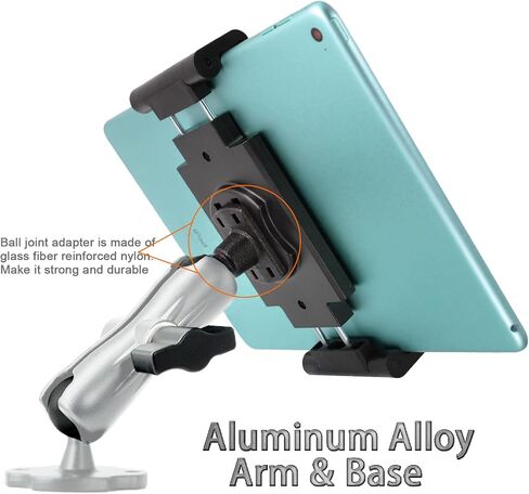 VAUBORTTI Aluminum Arm Heavy Duty Tablet Mount Drill Base - for 6.5"-12.9" Tablet iPad Pro/Mini, iPad Holder for Truck, Car,Dashboard,Desk,Wall-Swivel with 1 inch/25mm Ball Joint in Kuwait