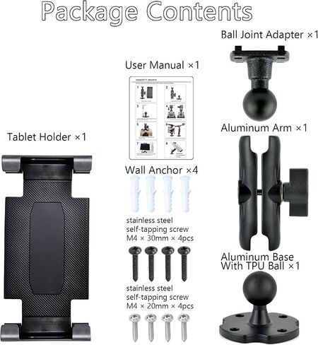 VAUBORTTI Aluminum Arm Heavy Duty Tablet Mount Drill Base - for 6.5"-12.9" Tablet iPad Pro/Mini, iPad Holder for Truck, Car,Dashboard,Desk,Wall-Swivel with 1 inch/25mm Ball Joint in Kuwait