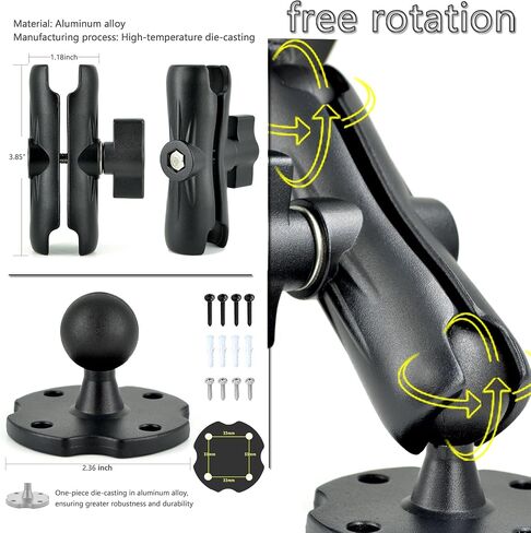 VAUBORTTI Aluminum Arm Heavy Duty Tablet Mount Drill Base - for 6.5"-12.9" Tablet iPad Pro/Mini, iPad Holder for Truck, Car,Dashboard,Desk,Wall-Swivel with 1 inch/25mm Ball Joint in Kuwait