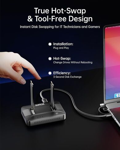 Tool-Free Dual-Bay NVMe M.2 SSD Reader Dock 10Gbps 16TB Expansion in Saudi Arabia
