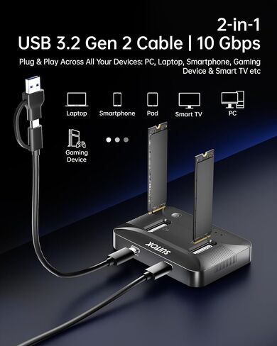 Tool-Free Dual-Bay NVMe M.2 SSD Reader Dock 10Gbps 16TB Expansion in Saudi Arabia
