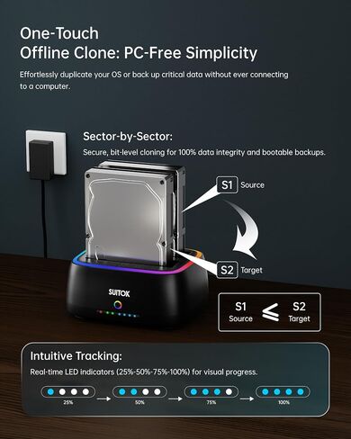 Dual Bay SATA Hard Drive Cloner Dock USB C 5Gbps | 2.5" 3.5" | 40TB in Saudi Arabia