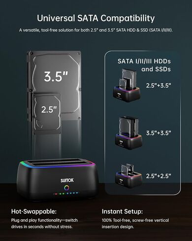 Dual Bay SATA Hard Drive Cloner Dock USB C 5Gbps | 2.5" 3.5" | 40TB in Saudi Arabia