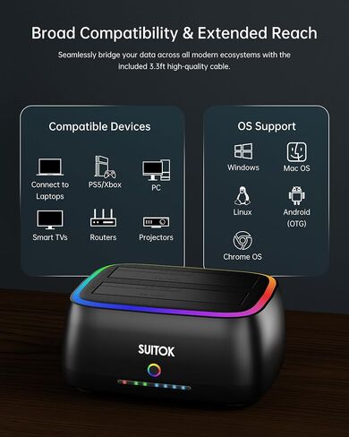 Dual Bay SATA Hard Drive Cloner Dock USB C 5Gbps | 2.5" 3.5" | 40TB in Saudi Arabia