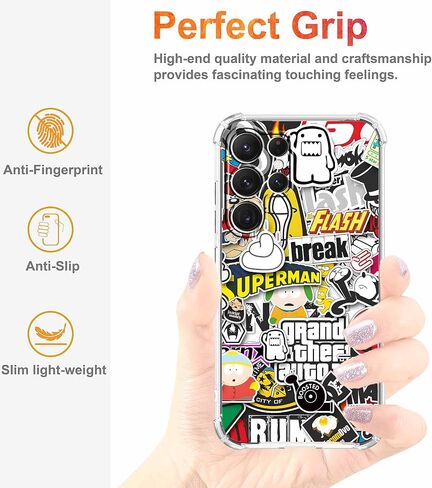Case for Samsung Galaxy S26 Ultra with Pop Culture Design,Aesthetic Cartoon Sticker Bomb Pop-Art Collage,Clear Slim Soft TPU Bumper Phone Cover,6.9"(Pop,Sx26u) in Saudi Arabia