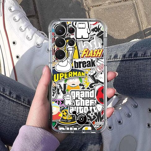 Case for Samsung Galaxy S26 Ultra with Pop Culture Design,Aesthetic Cartoon Sticker Bomb Pop-Art Collage,Clear Slim Soft TPU Bumper Phone Cover,6.9"(Pop,Sx26u) in Saudi Arabia