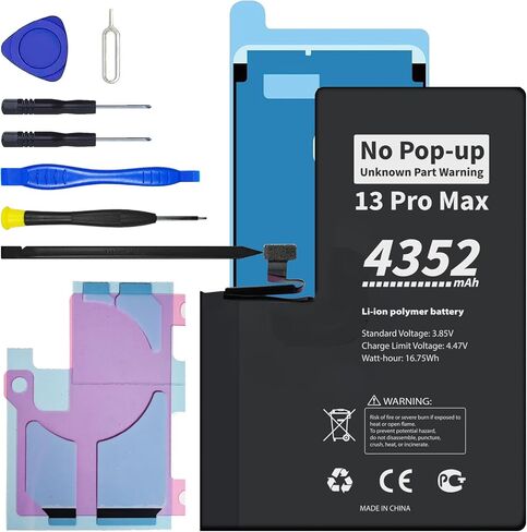 لا يوجد تحذير منبثق "جزء غير معروف" لبطارية iPhone 13 Pro Max التشخيصية، استبدال بطارية بقدرة 4352 مللي أمبير في الساعة لهاتف iPhone 13 Pro Max مع مجموعة أدوات كاملة in Kuwait