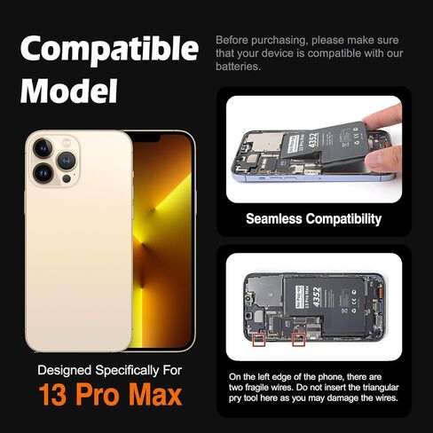 لا يوجد تحذير منبثق "جزء غير معروف" لبطارية iPhone 13 Pro Max التشخيصية، استبدال بطارية بقدرة 4352 مللي أمبير في الساعة لهاتف iPhone 13 Pro Max مع مجموعة أدوات كاملة in Kuwait
